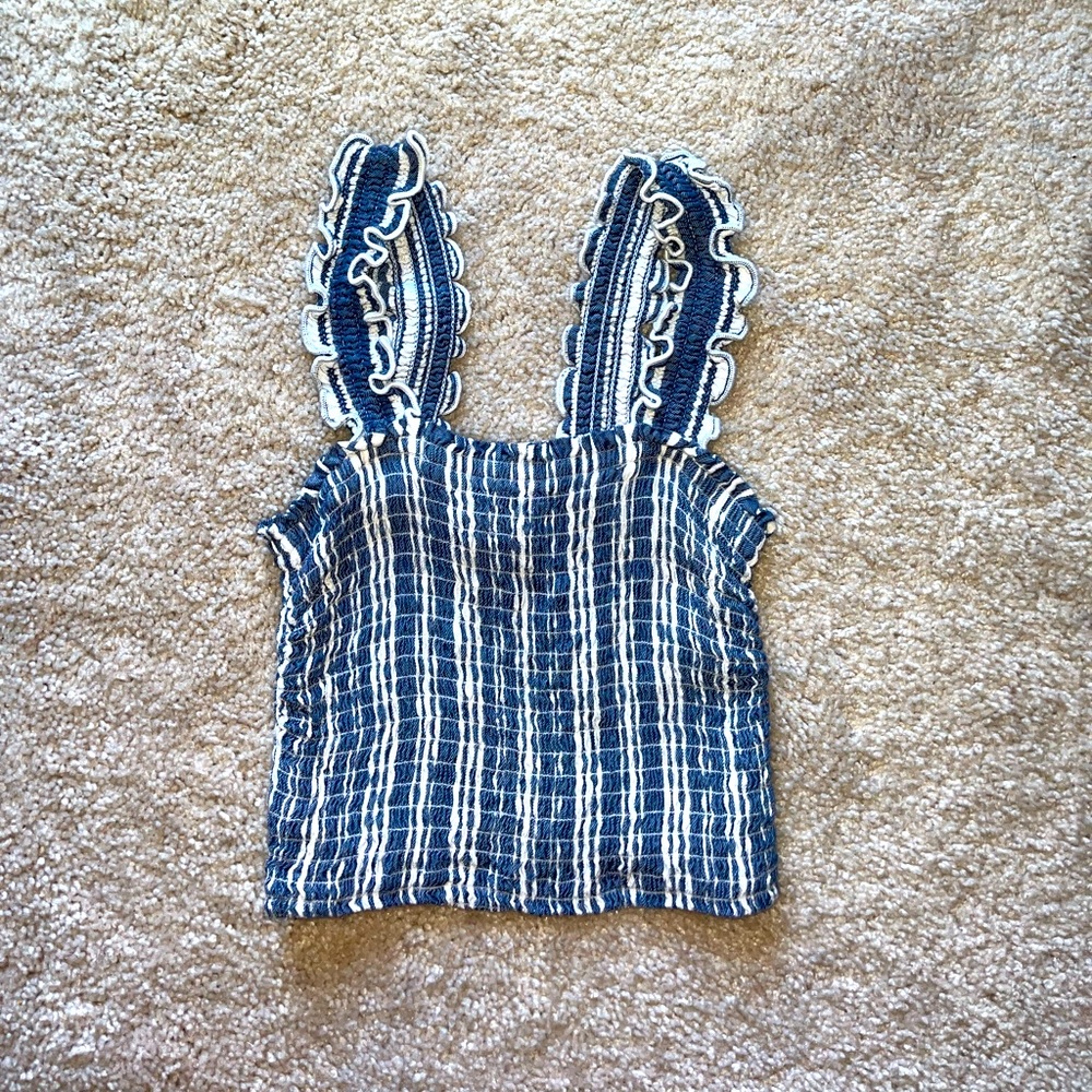 Hollister - stretchy blue and white cropped tank top